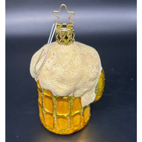 Miniature Frosty Foam Beer Mug Blown Glass Christmas Holiday Ornament 4" x 2" - Picture 4 of 12